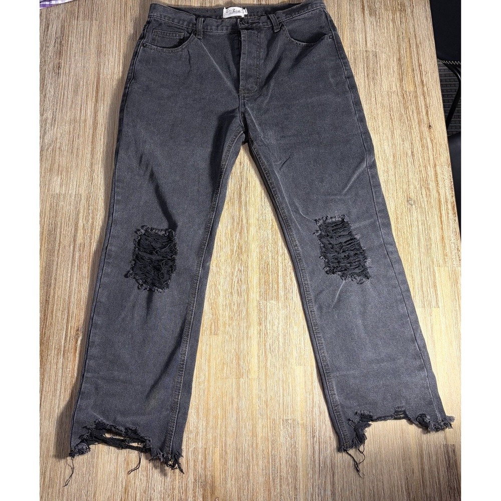 Umgee Black Distressed High Rise Jeans Raw Hem Button Fly 31 Waist